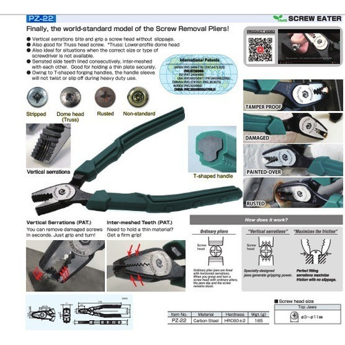 [0] Tang Buka Sekrup / Baut Rusak, Engineer PZ-22 Neji Saurus Pliers 175mm