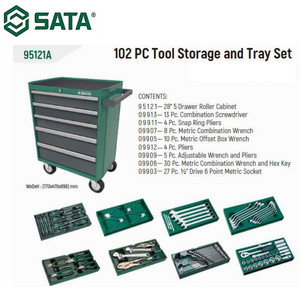 [95121] Troli Set 5 Laci 95121A 102 Pcs 5 Drawer Tool Trolley Set Sata Tools