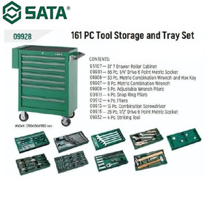 [09928] Tool Kit Set - 161Pcs 7 Drawer Tool Trolley Set 09928 Sata Tools