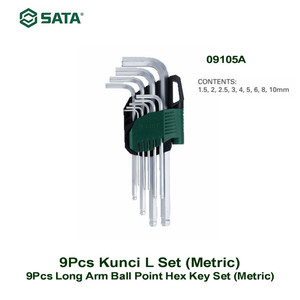 [9105] Kunci L Set 9 Pcs Long Arm Ball Point 09105A (Metric) Sata Tools