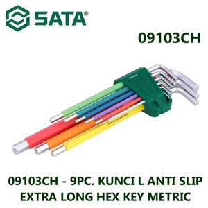[9103] Kunci L Anti Slip 9 Pcs Metrik 09103CH Extra Long Hex Key Sata Tools