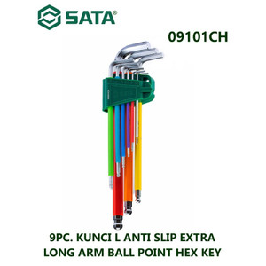 [9101] Kunci L 9 Pcs mm 09101CH Extra Long Arm Ball Point Hex Key Sata Tools