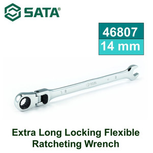 [46807] Kunci Ring Pas 14 mm 46807 Extra Long Locking Flex Ratchet Wrench Sata