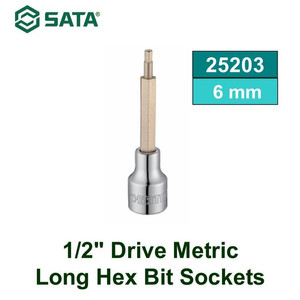 [25203] Mata Sok Bit Hex 6 mm 25203 1/2" 100 L Metric Hex Bit Socket Sata Tool