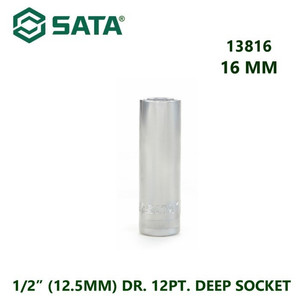 [13816] Kunci Sok Panjang 13816 1/2” /12.5mm 12PT Deep Socket 16 mm Sata Tools