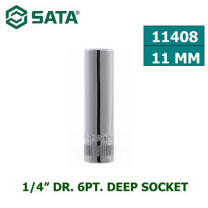 [11408] Kunci Shock Mata Sok 11408 1/4" Dr. 6PT. Deep Socket 11mm Sata Tools