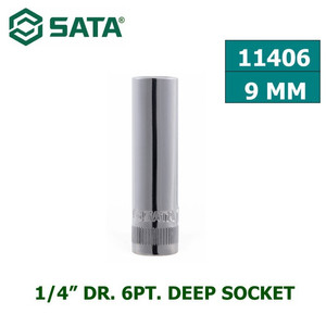 [11406] Kunci Shock Mata Sok 11406 1/4" Dr. 6PT. Deep Socket 9mm Sata Tools
