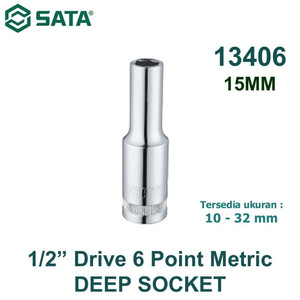 [13406] Kunci Shock Panjang Metrik 13406 1/2" 6PT Deep Socket 15 mm Sata Tools