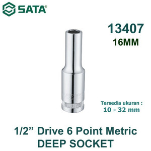 [13407] Kunci Shock Panjang Metrik 13407 1/2" 6PT Deep Socket 16 mm Sata Tools