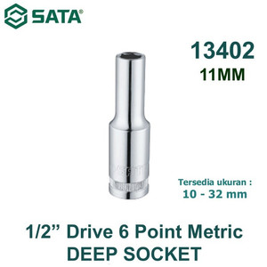 [13402] Kunci Shock Panjang Metrik 13402 1/2" 6PT Deep Socket 11 mm Sata Tools
