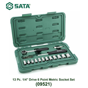 [9521] Kunci Shock Mata Sok 13 Pc 09521 1/4" Socket Set (Metric) Sata Tools