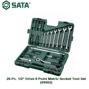 [09502] Kunci Shock Mata Sok 26 Pcs Metrik 09502 1/2" 6 PT Socket Sata Tools
