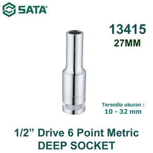 [13415] Kunci Shock Panjang Metrik 13415 1/2" 6PT Deep Socket 27 mm Sata Tools