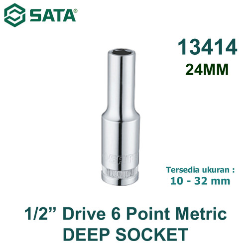 [13414] Kunci Shock Panjang Metrik 13414 1/2" 6PT Deep Socket 24 mm Sata Tools