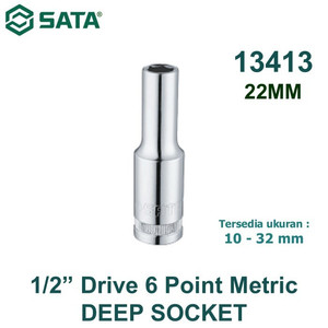 [13413] Kunci Shock Panjang Metrik 13413 1/2" 6PT Deep Socket 22 mm Sata Tools