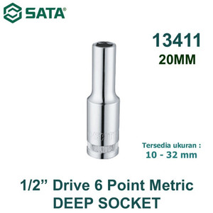[13411] Kunci Shock Panjang Metrik 13411 1/2" 6PT Deep Socket 20 mm Sata Tools