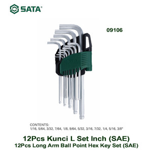 [9106] Kunci L Inci 09106 12 Pcs Long Arm Ball Point Hex Key Set Sata Tools