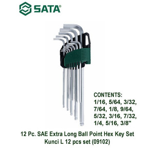 [9102] Kunci L Inci 09102 12 Pcs Extra Long Ball Point Hex Key Set Sata Tools