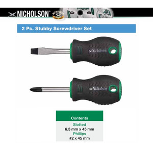 [0] Obeng Cebol (Plus #2 &Min 6.5Mm) 2Pcs Stubby Screwdriver Set Nicholson