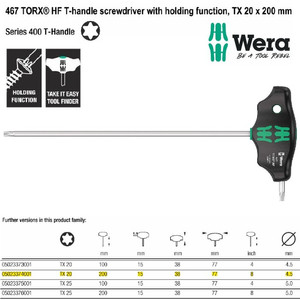 Kunci T Bintang TX 20 x 200 mm Wera 05023374001 HF TORX Screwdriver
