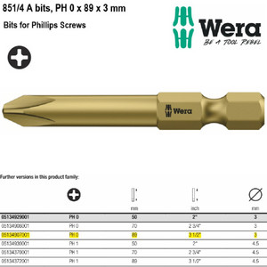[5134907001] Mata Obeng Plus PH 0 x 89 mm Wera 05134907001 Philips Bits