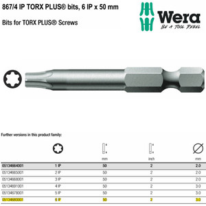 [5134680001] Mata Obeng Bintang 6 IP x 50 mm Wera 05134680001 TORX PLUS Bits Screws