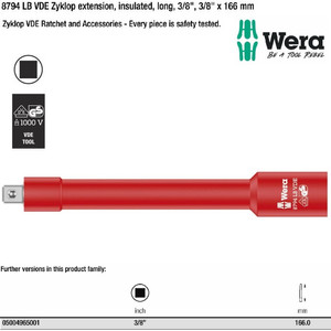 [05004965001] Sambungan Sok 3/8"x166 mm Wera 05004965001 Zyklop VDE Ratchet Ext Long
