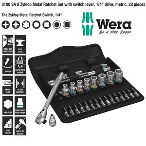 [05004018001] Tool Kit WERA 05004018001 Zyklop Metal Ratchet Switch 1/4" Metric 28Pc