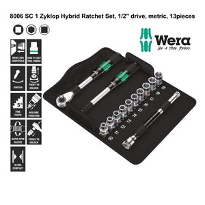 [05004090001] Tool Kit Wera 05004090001 Zyklop Hybrid Ratchet Set 1/2" Metric 13 Pcs