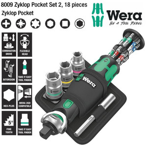 [05004281001] Bit Set Zyklop Pocket Set 2 Wera 05004281001 3/8" Sq x 1/4" Hex 18 Pc