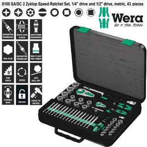 [05160785001] Tool Kit Wera 05160785001 Zyklop Speed Ratchet Set 1/4" & 1/2" Drive