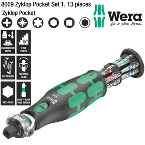 [05004280001] Bit Set Zyklop Pocket Set 1 Wera 05004280001 3/8"Sq x 1/4" Hex 13 Pcs