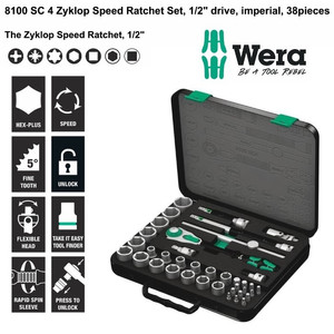 [05003647001] Tool Kit Wera 05003647001 Zyklop Speed Ratchet Set 1/2" Imperial 38Pc