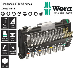 [05073220001] Tool Kit Set Wera 05073220001 Tool-Check 1 SB Zyklop Mini - 38 Pc