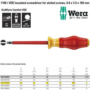 [05031582001] Obeng VDE Minus 0.6 x 3.5 x 100 mm Wera 05031582001 VDE Slotted Screws
