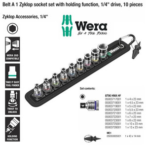 [05003880001] Socket Metric Set Wera 05003880001 Hex Zyklop Socket Set 1/4" Drive