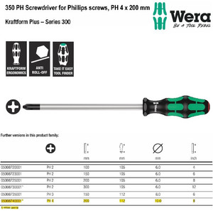 [5008740001] Obeng Plus PH 4x400mm Wera 05008740001 Screwdriver for Phillips Screws