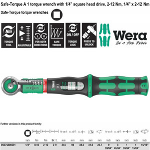 [05075800001] Torsi 1/4" Sq 2-12 Nm Wera 05075800001 A1 Safe-Torque Adjust Wrench