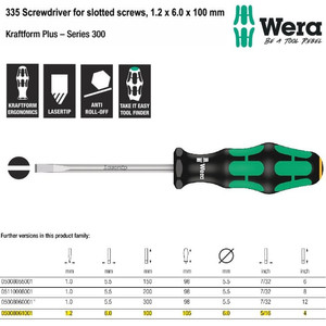 [5008061001] Obeng Minus 1.2 x 6.0 x 100 mm S/D for Slotted Screws Wera 05008061001
