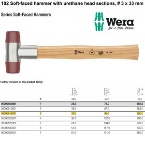 [05000515001] Palu Urethane Wera 05000515001 Soft-Faced Hammer "102" #3 33x96x280 mm