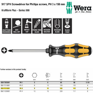 [5017015001] Obeng Ketok Plus PH 3 x 150 mm Wera 05017015001 SPH Phillips Screws