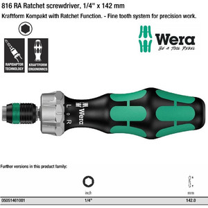 [05051461001] Obeng Hex 1/4" x 142 mm Wera 05051461001 816 RA Ratchet Screwdriver