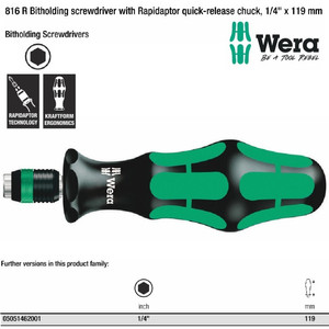 [05051462001] Obeng Hex 1/4" x 119 mm Wera 05051462001 816 R Bitholding Screwdriver