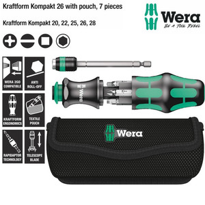 [05051025001] Obeng Bits Set 7 Pc Wera 05051025001 Kraftform Kompakt 26 W/Pouch, 7Pc