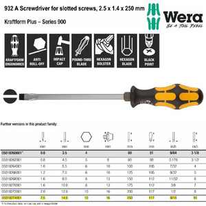 [05018274001] Obeng Ketok Minus 2.5 x 14.0 x 250 mm Wera 05018274001 Slotted Screws