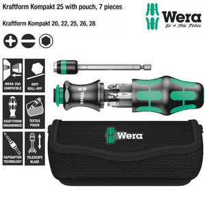 [05051024001] Obeng Bits Set Wera 05051024001 Kraftform Kompakt 25 With Pouch, 7 Pc