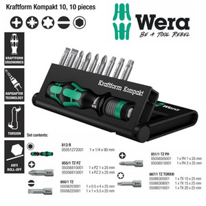 [05056653001] Obeng Bit Set Wera 05056653001 Kraftform Kompakt 10 , 10 Pcs