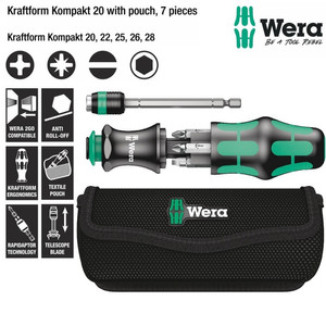 [05051021001] Obeng Bits Set Wera 05051021001 Kraftform Kompakt 20 With Pouch, 7 Pc