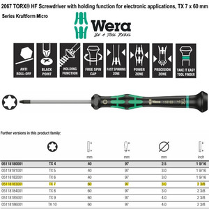 Obeng Bintang TX 7 x 60 mm Wera 05118183001 Mirco S/Driver for TORX