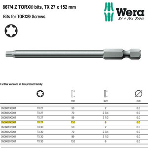 [05060200001] Mata Obeng Bintang TX 27 x 152 mm Wera 05060200001 Bits TORX Screws